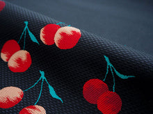 画像をギャラリービューアに読み込む, 名古屋帯 単品 正絹 九寸 黒 サクランボ なごや帯 お太鼓柄 カジュアル 西陣織 株式会社辻梅機業店謹製 証紙付き お仕立てをしてお届け