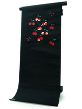 画像をギャラリービューアに読み込む, 名古屋帯 単品 正絹 九寸 黒 サクランボ なごや帯 お太鼓柄 カジュアル 西陣織 株式会社辻梅機業店謹製 証紙付き お仕立てをしてお届け