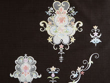 画像をギャラリービューアに読み込む, 名古屋帯 単品 正絹 九寸 こげ茶 花 レース 刺繍 なごや帯 お太鼓柄 カジュアル 西陣織 川端有限会社謹製 お仕立てをしてお届け