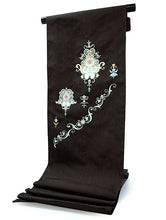 画像をギャラリービューアに読み込む, 名古屋帯 単品 正絹 九寸 こげ茶 花 レース 刺繍 なごや帯 お太鼓柄 カジュアル 西陣織 川端有限会社謹製 お仕立てをしてお届け