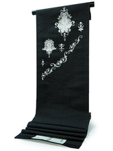 画像をギャラリービューアに読み込む, 名古屋帯 単品 正絹 九寸 黒 花 レース 刺繍 なごや帯 お太鼓柄 カジュアル 西陣織 川端有限会社謹製 お仕立てをしてお届け