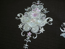 画像をギャラリービューアに読み込む, 名古屋帯 単品 正絹 九寸 黒 花 レース 刺繍 なごや帯 お太鼓柄 カジュアル 西陣織 川端有限会社謹製 お仕立てをしてお届け