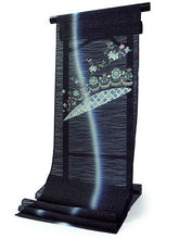 画像をギャラリービューアに読み込む, 名古屋帯 単品 正絹 九寸 黒×紫ぼかし 花 レース 刺繍 なごや帯 お太鼓柄 カジュアル 西陣織 川端有限会社謹製 お仕立てをしてお届け