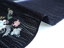 画像をギャラリービューアに読み込む, 名古屋帯 単品 正絹 九寸 黒×紫ぼかし 花 レース 刺繍 なごや帯 お太鼓柄 カジュアル 西陣織 川端有限会社謹製 お仕立てをしてお届け