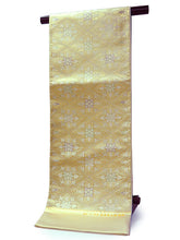 画像をギャラリービューアに読み込む, 袋帯 絹 六通柄 礼装用 未使用 仕立て付き 西陣織 株式会社ふくい謹製 篠屋宗兵衛 証紙付 ベージュ ゴールド 花菱 結婚式・七五三・イベント・パーティーに