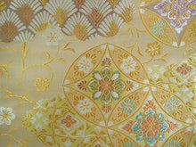 画像をギャラリービューアに読み込む, 袋帯 絹 六通柄 礼装用 未使用 仕立て付き 西陣織 株式会社ふくい謹製 篠屋宗兵衛 証紙付 ベージュ ゴールド 雲取り 七宝 結婚式・七五三・イベント・パーティーに