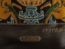 画像をギャラリービューアに読み込む, 袋帯 正絹 六通柄 未使用 仕立て付き 西陣織 着物愛好者にファンが多い帯屋捨松謹製 証紙付 チャコールブラウン 鳥獣花紋 ふくろ帯 女性 レディース