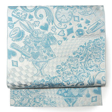 画像をギャラリービューアに読み込む, 博多織 絹 兵児帯 アリス柄 5色 帯 うさぎ 時計 ホワイト ブラック グリーン ブルー レッド おしゃれ へこ帯 帯 大人可愛い