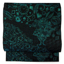 画像をギャラリービューアに読み込む, 博多織 絹 兵児帯 アリス柄 5色 帯 うさぎ 時計 ホワイト ブラック グリーン ブルー レッド おしゃれ へこ帯 帯 大人可愛い