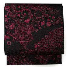 画像をギャラリービューアに読み込む, 博多織 絹 兵児帯 アリス柄 5色 帯 うさぎ 時計 ホワイト ブラック グリーン ブルー レッド おしゃれ へこ帯 帯 大人可愛い