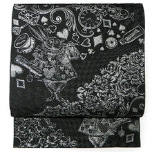 画像をギャラリービューアに読み込む, 博多織 絹 兵児帯 アリス柄 5色 帯 うさぎ 時計 ホワイト ブラック グリーン ブルー レッド おしゃれ へこ帯 帯 大人可愛い