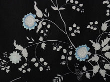 画像をギャラリービューアに読み込む, 洗える着物 コーディネート4点セット (着物・帯・帯揚げ・帯締め) 袷 M 黒 花柄 きもの ブラウン 幾何学柄 帯