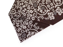 画像をギャラリービューアに読み込む, 洗える着物 コーディネート4点セット (着物・帯・帯揚げ・帯締め) 袷 L クリーム 焦茶 麻の葉柄 きもの ブラウン 更紗柄 帯