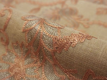 画像をギャラリービューアに読み込む, ストール ライトブラウン 赤金 更紗柄 ウール 刺繍 フリーサイズ 大判 秋冬に さっと羽織るだけで華やか 着物や羽織・コートの上に ギフトにも