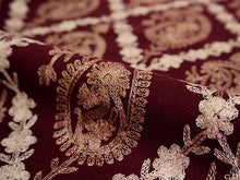 画像をギャラリービューアに読み込む, ストール ワインレッド地 ブラウン ベージュ 更紗柄 ウール 刺繍 フリーサイズ 大判 秋冬に さっと羽織るだけで華やか 着物や羽織・コートの上に ギフトにも