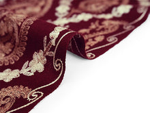 画像をギャラリービューアに読み込む, ストール ワインレッド地 ブラウン ベージュ 更紗柄 ウール 刺繍 フリーサイズ 大判 秋冬に さっと羽織るだけで華やか 着物や羽織・コートの上に ギフトにも