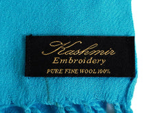 画像をギャラリービューアに読み込む, ストール ターコイズブルー地 グレー 更紗柄 ウール 刺繍 フリーサイズ 大判 秋冬に さっと羽織るだけで華やか 着物や羽織・コートの上に ギフトにも