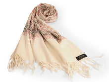 画像をギャラリービューアに読み込む, ストール オフホワイト地 ピンク ブラウン 更紗柄 ウール 刺繍 フリーサイズ 大判 秋冬に さっと羽織るだけで華やか 着物や羽織・コートの上に ギフトにも