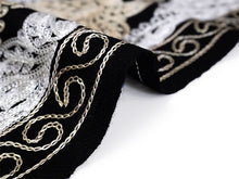 画像をギャラリービューアに読み込む, ストール 黒 金銀 更紗柄 ウール 刺繍 フリーサイズ 大判 秋冬に さっと羽織るだけで華やか 着物や羽織・コートの上に ギフトにも