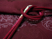 画像をギャラリービューアに読み込む, 帯揚げ 帯締め セット 正絹 カジュアル向き 丸組 えんじ 花柄 流水地紋 帯あげ ワインレッド×オレンジ 帯〆 コーディネートのワンポイントに