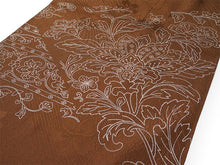 画像をギャラリービューアに読み込む, 帯揚げ 帯締め セット 正絹 カジュアル向き 丸組 イエローブラウン 花柄 流水地紋 帯あげ 茶色×ピンク 帯〆 コーディネートのワンポイントに