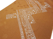 画像をギャラリービューアに読み込む, 帯揚げ 帯締め セット 正絹 カジュアル向き 丸組 イエローブラウン 幾何学柄 吹き寄せ地紋 帯あげ 茶色 帯〆 コーディネートのワンポイントに