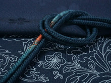 画像をギャラリービューアに読み込む, 帯揚げ 帯締め セット 正絹 カジュアル向き 丸組 紺 花柄 流水地紋 帯あげ 藍色 帯〆 コーディネートのワンポイントに