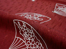 画像をギャラリービューアに読み込む, 帯揚げ 帯締め セット 正絹 カジュアル向き 丸組 レッド 扇柄 かすれ縞地紋 帯あげ 深紅 帯〆 コーディネートのワンポイントに