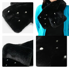 画像をギャラリービューアに読み込む, ティペット マフラー エコファー パールつき 全3色 黒 グレー ピンク 秋冬に 軽量暖か パーティーにも