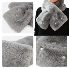 画像をギャラリービューアに読み込む, ティペット マフラー エコファー パールつき 全3色 黒 グレー ピンク 秋冬に 軽量暖か パーティーにも