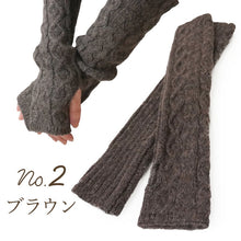 画像をギャラリービューアに読み込む, アームウォーマー アームカバー ニット ケーブル編み ロング 指穴 全3色 グレー ブラウン アイボリー 秋冬 和装 着物 あったか 冷え対策 レディース