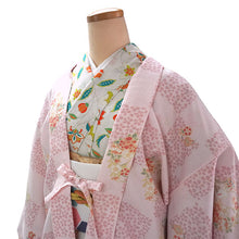 画像をギャラリービューアに読み込む, 羽織 仕立て上がり ピンク地 市松 桜 はおり 長羽織 洗える レディース ロング丈 ひざ下 長め 春 秋 冬 カーディガン 女性