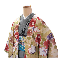 画像をギャラリービューアに読み込む, 羽織 仕立て上がり ベージュ地 矢羽根 椿 はおり 長羽織 洗える レディース ロング丈 ひざ下 長め 春 秋 冬 カーディガン 女性