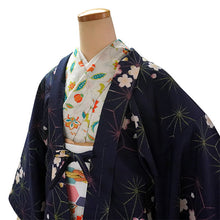 画像をギャラリービューアに読み込む, 羽織 仕立て上がり ネイビー地 麻の葉 桜 はおり 長羽織 洗える レディース ロング丈 ひざ下 長め 春 秋 冬 カーディガン 女性
