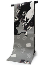 画像をギャラリービューアに読み込む, 京袋帯 WAKKA帯 単品 グレー ねこ カルタ 帯 正絹 猫 動物柄 着物 カジュアル レディース 日本製 お正月・美術館・お食事会に