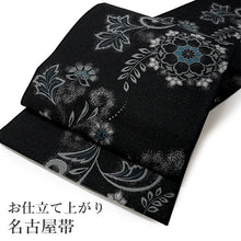 画像をギャラリービューアに読み込む, 名古屋帯 洗える 黒地更紗 仕立て上がり 松葉仕立て 全通柄 春 秋 冬 カジュアル レディース 着物に合わせやすい