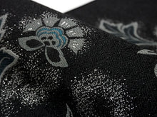 画像をギャラリービューアに読み込む, 名古屋帯 洗える 黒地更紗 仕立て上がり 松葉仕立て 全通柄 春 秋 冬 カジュアル レディース 着物に合わせやすい