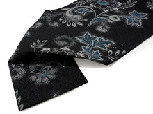 画像をギャラリービューアに読み込む, 名古屋帯 洗える 黒地更紗 仕立て上がり 松葉仕立て 全通柄 春 秋 冬 カジュアル レディース 着物に合わせやすい