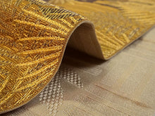 画像をギャラリービューアに読み込む, 半幅帯 単品 渋イエロー 恐竜 ベージュ 網代柄 長尺だから帯結びアレンジを楽しめる 日本製 細帯