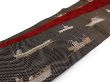 画像をギャラリービューアに読み込む, 半幅帯 単品 ブラック 船 レッド 幾何学柄 長尺だから帯結びアレンジを楽しめる 日本製 細帯