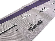 画像をギャラリービューアに読み込む, 半幅帯 単品 ローズグレー 船 パープル 幾何学柄 長尺だから帯結びアレンジを楽しめる 日本製 細帯