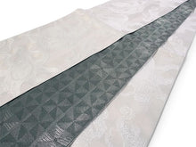 画像をギャラリービューアに読み込む, 半幅帯 単品 オフホワイト 蛸 グレー 幾何学柄 長尺だから帯結びアレンジを楽しめる 日本製 細帯
