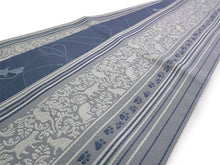 画像をギャラリービューアに読み込む, 半幅帯 単品 ブルーグレー 縞 ねこ 灰×青 猫 長尺だから帯結びアレンジを楽しめる 日本製 細帯