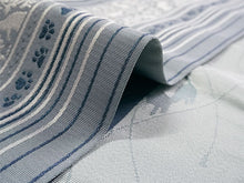 画像をギャラリービューアに読み込む, 半幅帯 単品 ブルーグレー 縞 ねこ 灰×青 猫 長尺だから帯結びアレンジを楽しめる 日本製 細帯