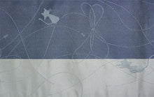 画像をギャラリービューアに読み込む, 半幅帯 単品 ブルーグレー 縞 ねこ 灰×青 猫 長尺だから帯結びアレンジを楽しめる 日本製 細帯