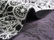画像をギャラリービューアに読み込む, 半幅帯 単品 ブラック レース柄 渋パープル 雪花 長尺だから帯結びアレンジを楽しめる 日本製 細帯