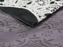 画像をギャラリービューアに読み込む, 半幅帯 単品 ブラック レース柄 渋パープル 雪花 長尺だから帯結びアレンジを楽しめる 日本製 細帯