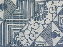 画像をギャラリービューアに読み込む, 半幅帯 単品 ライトブルー ねこ 幾何学 グレー 菊 長尺だから帯結びアレンジを楽しめる 日本製 細帯