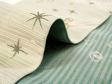 画像をギャラリービューアに読み込む, 半幅帯 単品 ベージュ ねこ グリーン 猫 長尺だから帯結びアレンジを楽しめる 日本製 細帯