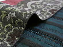 画像をギャラリービューアに読み込む, 半幅帯 単品 赤×グレー オリエンタル柄 ブルーグリーン 縞 長尺だから帯結びアレンジを楽しめる 日本製 細帯